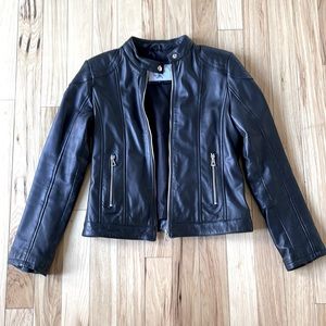 Casa Canada Black Leather Jacket with removable hood size US 4-6/ EU Large